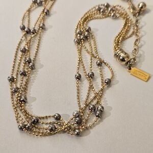 Talbots Necklace Multi layered Gold Chain Ball Chain Silver details